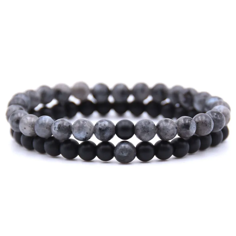 2pcs new Men's Texture Natural Stone Bracelets couple Black Beads Bracelet&bangle set moonstone Bracelet Jewelry for men gift |