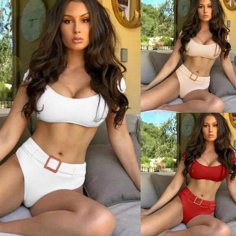 Women Bikinis Set 2pcs Swimwear Bandage Bra Thong Bikini Set Push-up Padded Bathing Swimsuit Solid Short Sleeve High Waist 2020 
Women Bikinis Set 2pcs Swimwear Bandage Bra Thong Bikini Set Push-up Padded Bathing Swimsuit Solid Short Sleeve High Waist 2020
