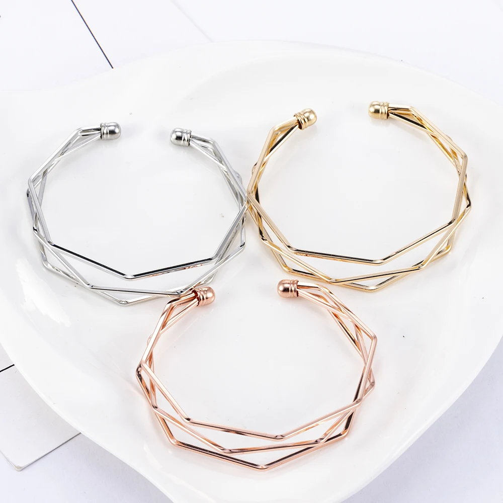 

2021 NEW Gold Metal Alloy Arrow Link Chain Twist Bangle New Three Layer Romantic Open Cuff Bangles/Bracelet Set For Women