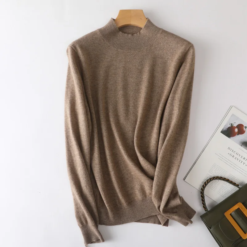 Женский кашемировый свитер, однотонный свободный свитер из 100% чистого кашемира с высоким воротником и длинными рукавами, Осень-зима 
Женский кашемировый свитер, однотонный свободный свитер из 100% чистого кашемира с высоким воротником и длинными рукавами, Осень-зима