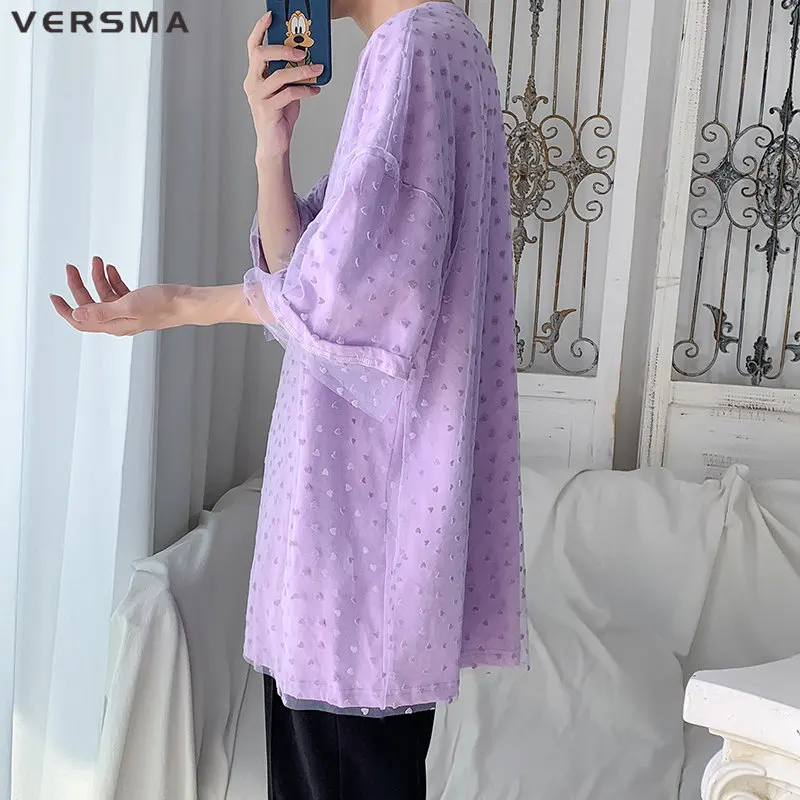 VERSMA Korean Harajuku Chic Fake Two Piece T-shirt Men Summer Oversized Mesh Stitch Unisex Purple Tshirt Men Women Dropshipping
VERSMA Korean Harajuku Chic Fake Two Piece T-shirt Men Summer Oversized Mesh Stitch Unisex Purple Tshirt Men Women Dropshipping