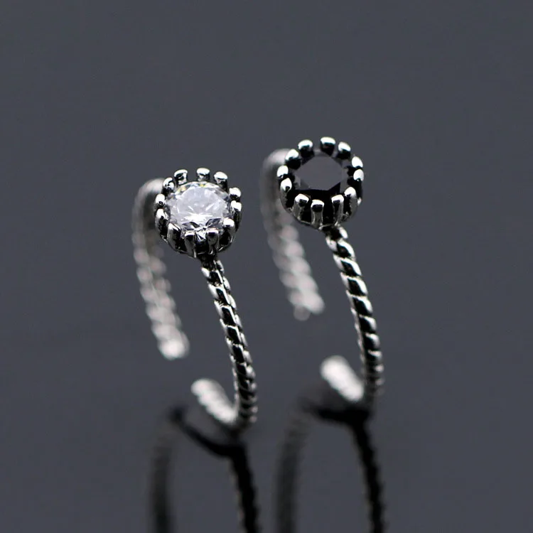 POPACC 925 Sterling Silver Vintage Classic White Black Zircon Rings For Women Twist Rope Open Thai Silver Silver Ring 
POPACC 925 Sterling Silver Vintage Classic White Black Zircon Rings For Women Twist Rope Open Thai Silver Silver Ring