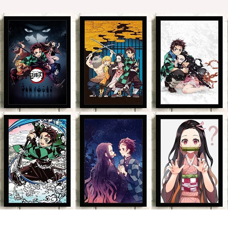 Японский аниме Demon Slayer: Kimetsu No Yaiba настенный постер Kamado Tanjirou Nezuko фотобумажный