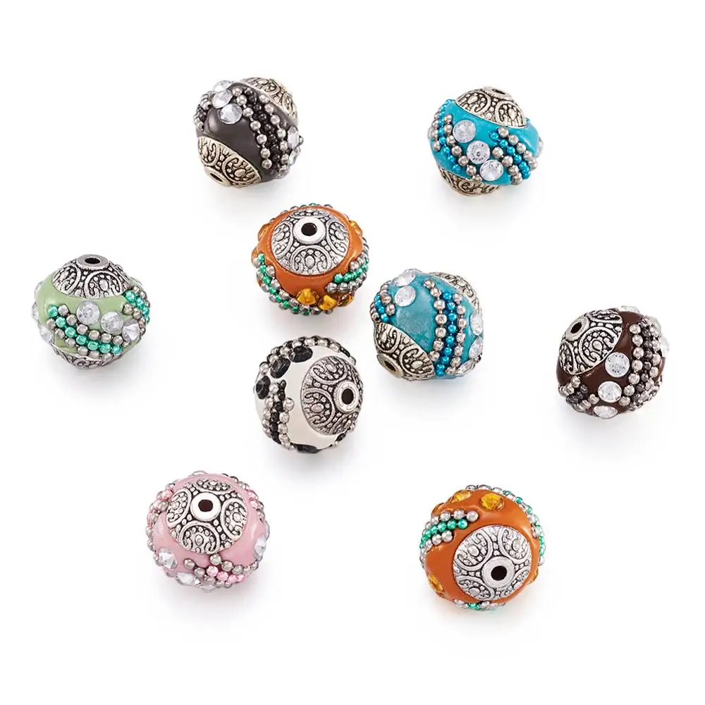 10pcs Handmade Indonesia Beads Jewelry Necklaces Bracelets DIY Making Supplies with Rhinestones Alloy Cores Round Mixed Color
10pcs Handmade Indonesia Beads Jewelry Necklaces Bracelets DIY Making Supplies with Rhinestones Alloy Cores Round Mixed Color