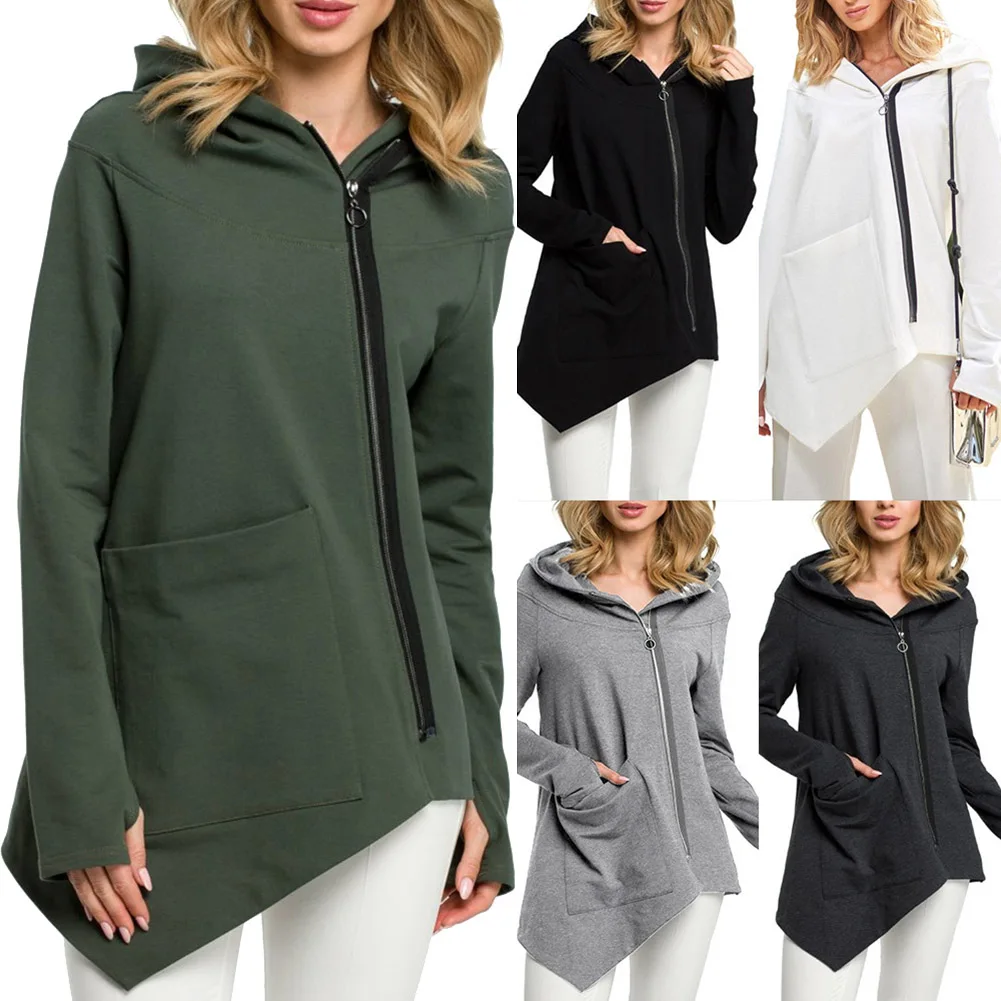 New Arrival Womens Solid Color Hooded Zipper Irregular Asymmetrical Sweater Coat Casual Coat
New Arrival Womens Solid Color Hooded Zipper Irregular Asymmetrical Sweater Coat Casual Coat
