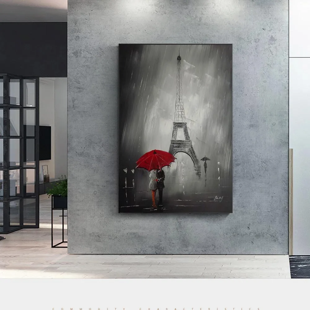 

Eiffel Tower rainy Paris street art canvas prints black and white wall painting living room home decoration poster