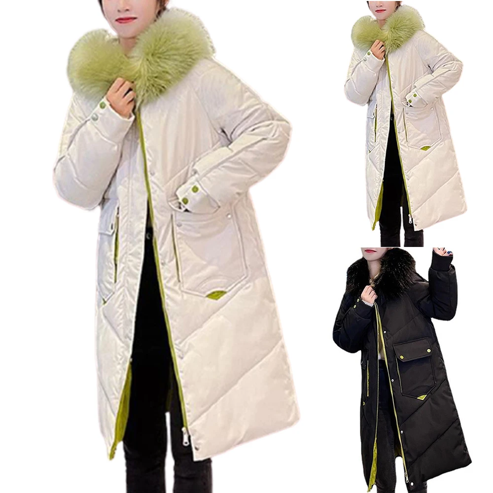 

Женское зимнее пальто, плотная теплая парка, длинная куртка на молнии с меховой отделкой, верхняя одежда, большой длинный топ, верхняя одежд...