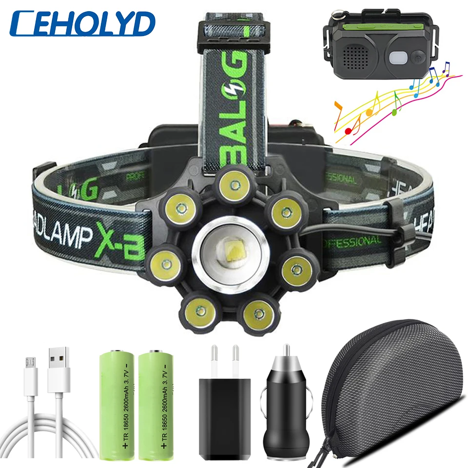 Smart Led Headlamp Bluetooth Speaker XM-L T6 Headlight 8000 Lumen Zoom USB Reachargeable 18650 Battery Head Flashlight Lamp
Smart Led Headlamp Bluetooth Speaker XM-L T6 Headlight 8000 Lumen Zoom USB Reachargeable 18650 Battery Head Flashlight Lamp