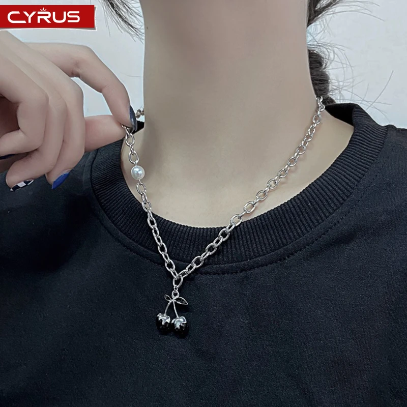 Punk Cherry Necklace Pearl Pendants for Women Goth Black Cherry Metal Thick Chain Charm Necklace Collar Fashion Hip Hop Jewelry
Punk Cherry Necklace Pearl Pendants for Women Goth Black Cherry Metal Thick Chain Charm Necklace Collar Fashion Hip Hop Jewelry