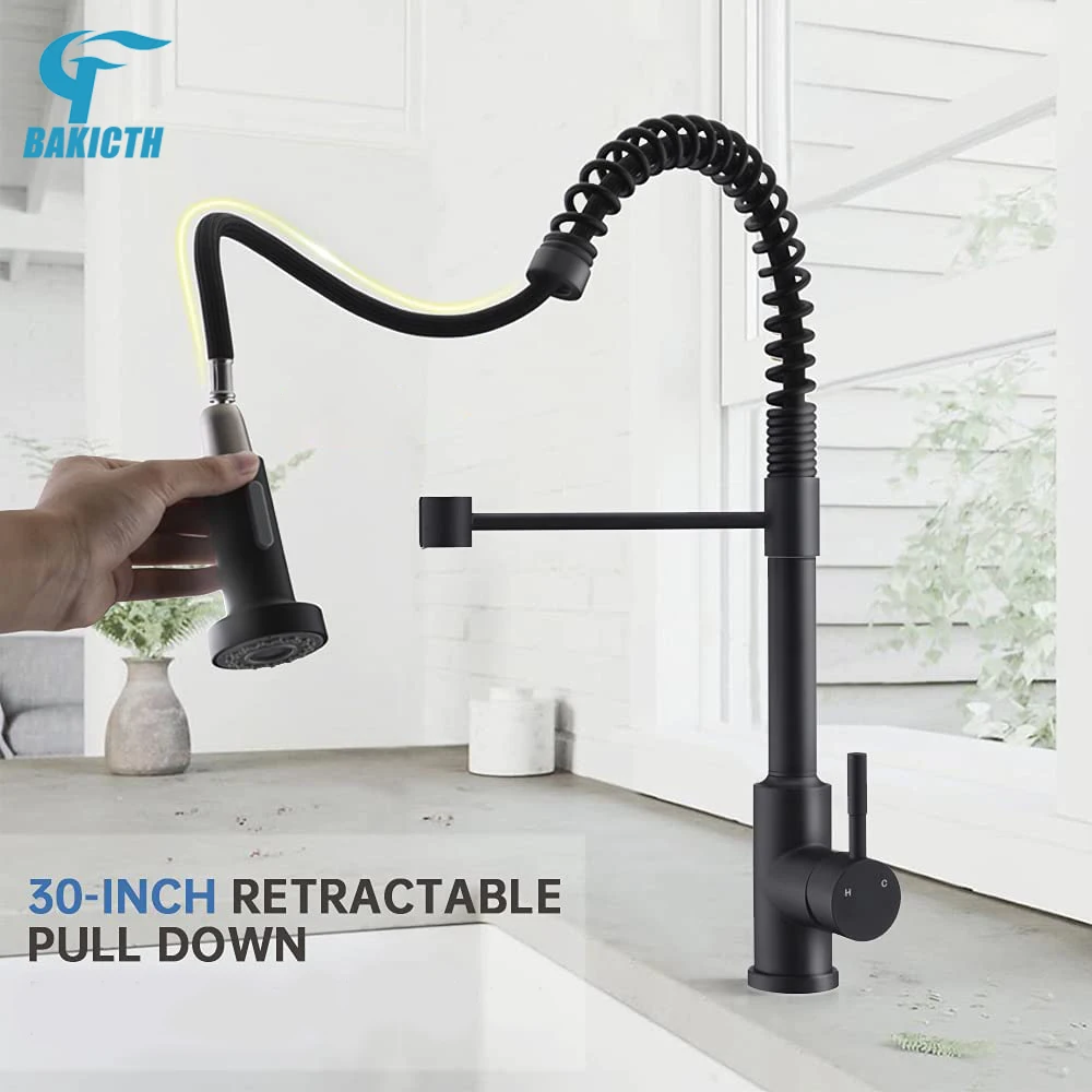 

Bakicth Kitchen Pull Out Faucets Deck Mounted Mixer Tap 360° Rotation Stream Sprayer Nozzle Kitchen Sink Hot Cold Tap