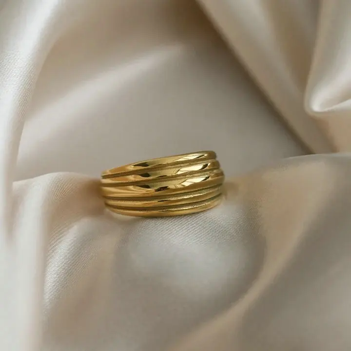 Chic Thick Wide Face Chunky Ring Waterpoof Jewelry 18K Gold Plated Stainless Steel Thread texture Finger Rings
Chic Thick Wide Face Chunky Ring Waterpoof Jewelry 18K Gold Plated Stainless Steel Thread texture Finger Rings