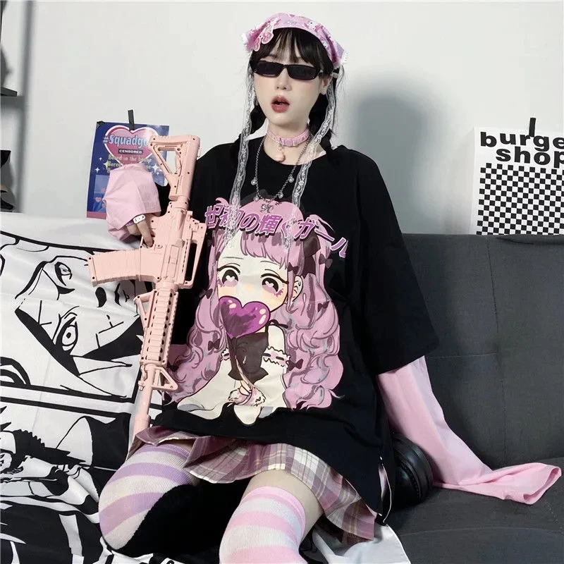 Spring Women Tshirts Japanese Ins Kawaii Anime Printed Harajuku Loose Fake Two Piece Long Sleeved Aesthetic Female T-shirt Tops
Spring Women Tshirts Japanese Ins Kawaii Anime Printed Harajuku Loose Fake Two Piece Long Sleeved Aesthetic Female T-shirt Tops