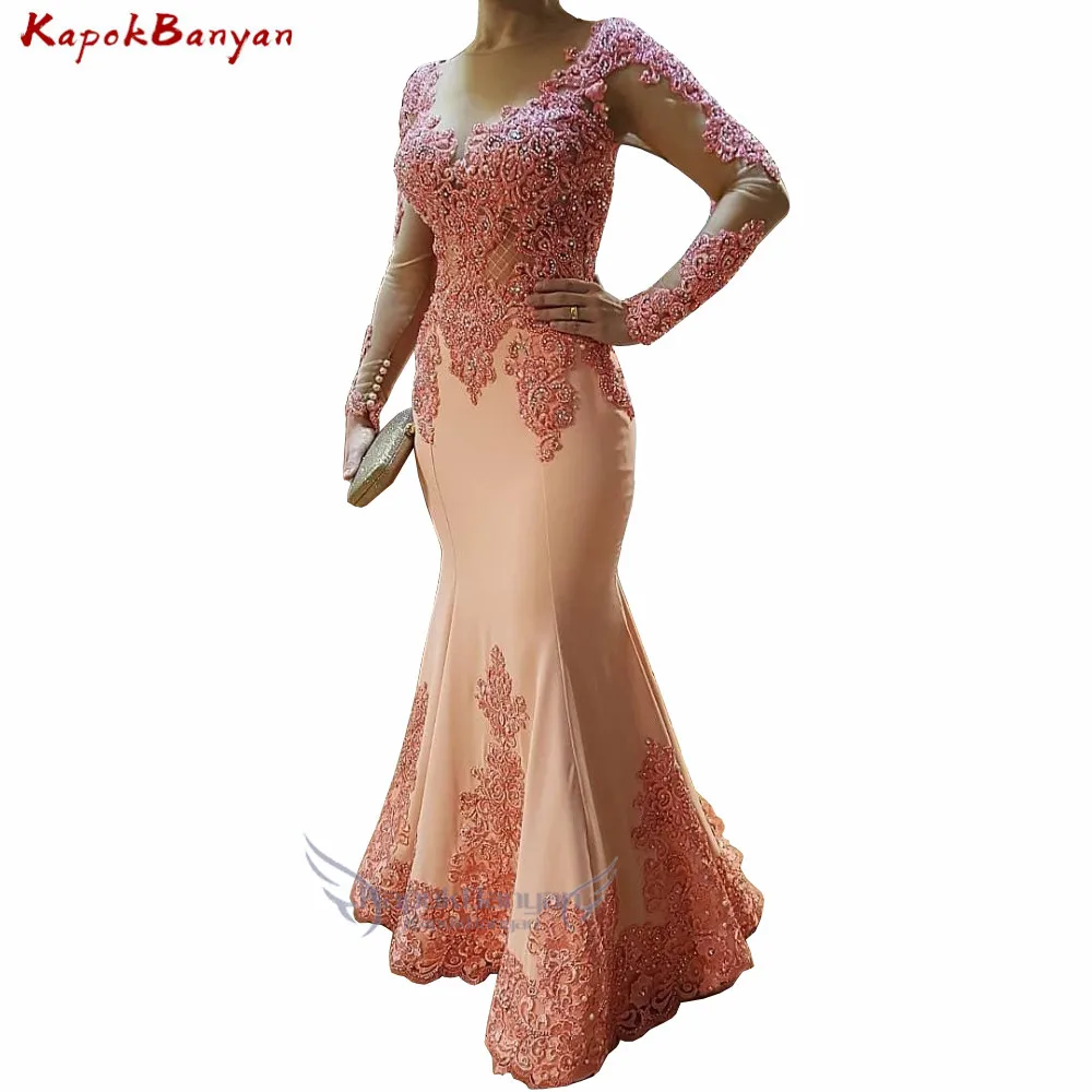 Applique Beads Mermaid Evening Dress with Long Sleeves Illusion O-Neck Button Back Formal Party Gown robe de soiree
Applique Beads Mermaid Evening Dress with Long Sleeves Illusion O-Neck Button Back Formal Party Gown robe de soiree