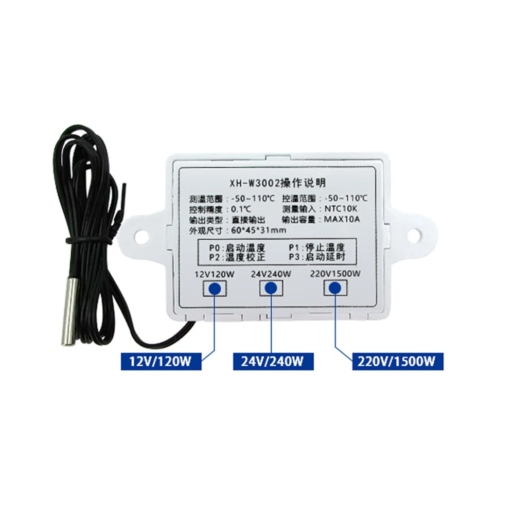 12V/24V/220V XH-W3002 ABS Digital Temperature Controller Switch With 1M Waterproof Probe LCD Display
12V/24V/220V XH-W3002 ABS Digital Temperature Controller Switch With 1M Waterproof Probe LCD Display