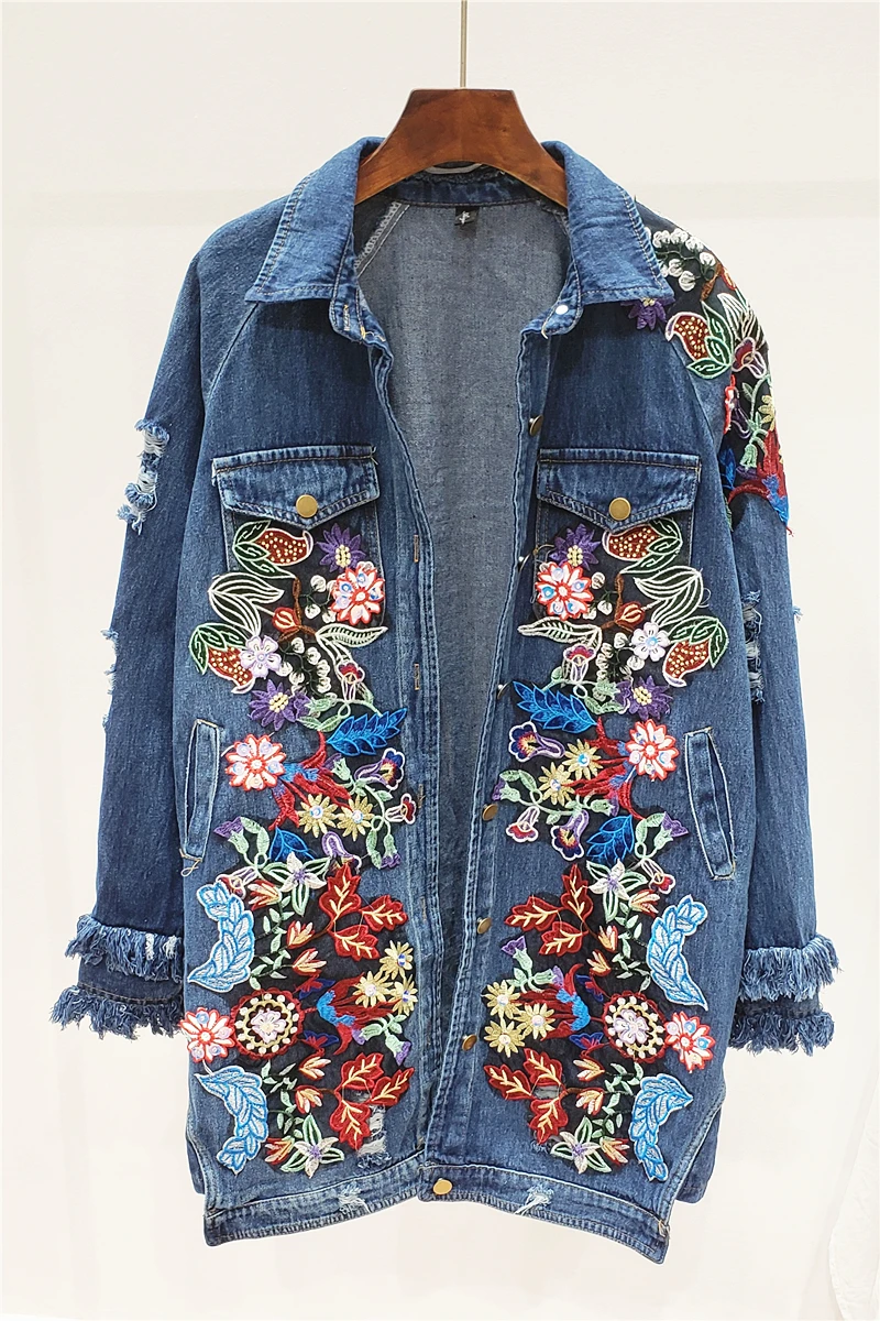 2020 Autumn New Heavy Industry Embroidered Flowers Hole Made Old Loose Large Size Mid-length Denim Jacket Women V039
2020 Autumn New Heavy Industry Embroidered Flowers Hole Made Old Loose Large Size Mid-length Denim Jacket Women V039