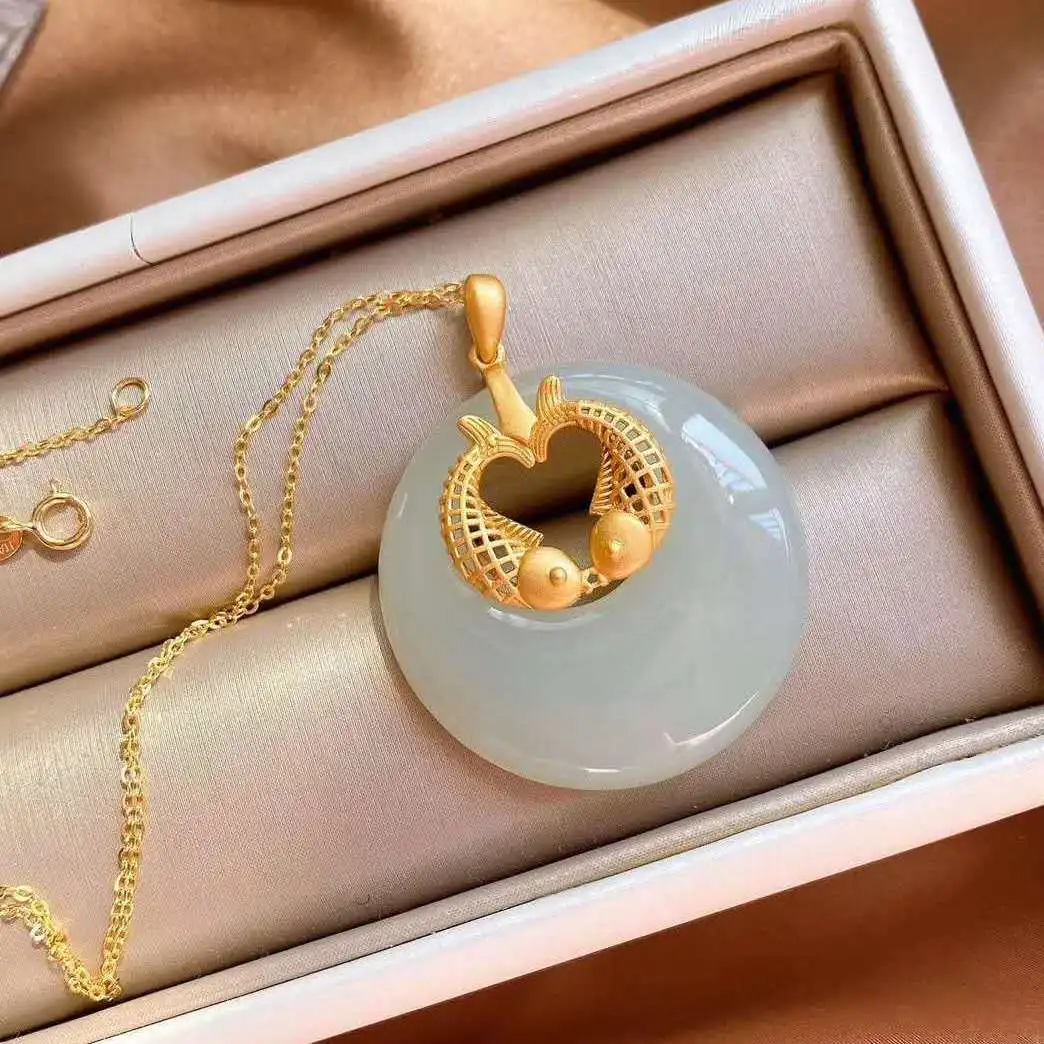 New silver inlaid natural Hetian white jade Pisces Pendant Necklace with Chinese unique sand gold craft women's brand jewelry
New silver inlaid natural Hetian white jade Pisces Pendant Necklace with Chinese unique sand gold craft women's brand jewelry