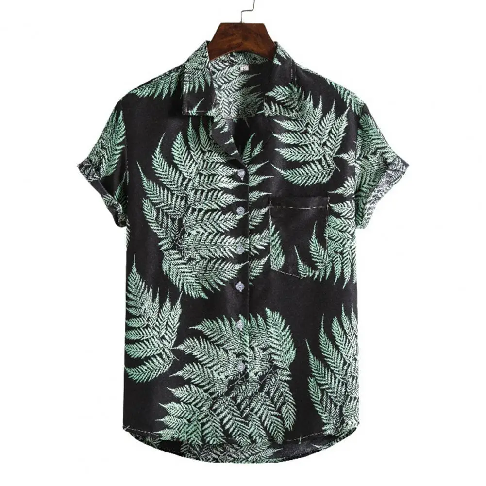

Гавайская рубашка мужская с цветочным принтом, пляжный топ на пуговицах, с отложным воротником, с коротким рукавом, Повседневная модная руб...
