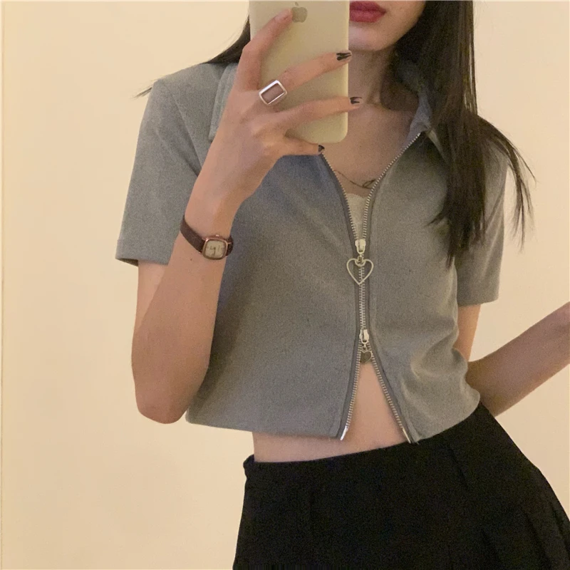 Short Sleeve Black Zipper Crop Top Plus Size Spring Autumn Summer Vintage Clothes For Women Oversized T-Shirt Tops Blouses 2021
Short Sleeve Black Zipper Crop Top Plus Size Spring Autumn Summer Vintage Clothes For Women Oversized T-Shirt Tops Blouses 2021