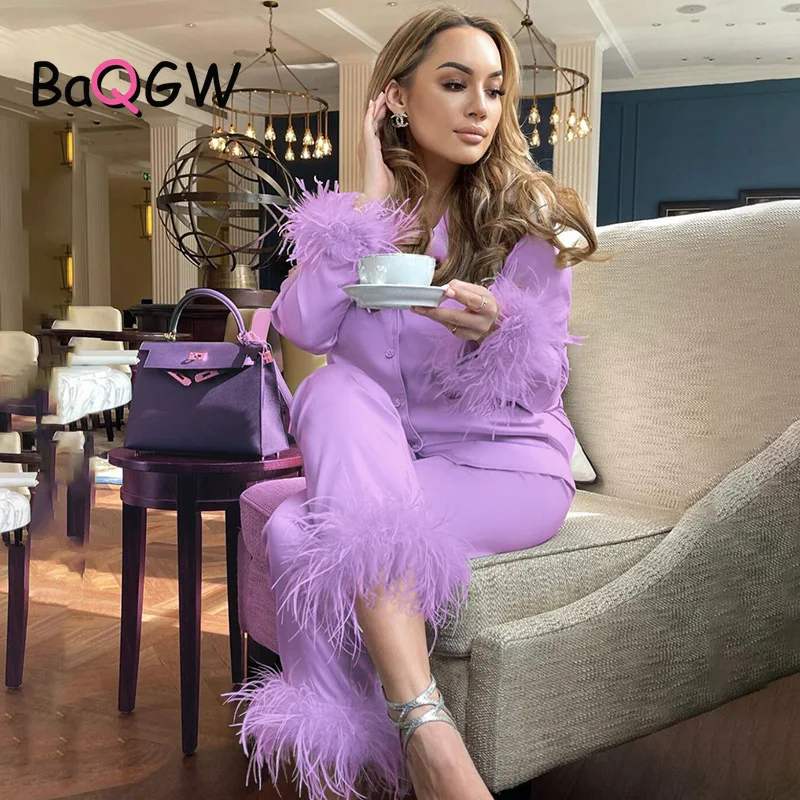 BaQGW Feather Fur V Neck Single Breasted Full Sleeve Blouse Tops and Pants Lounge Suit Women Solid Casual Pajamas Matching Sets
BaQGW Feather Fur V Neck Single Breasted Full Sleeve Blouse Tops and Pants Lounge Suit Women Solid Casual Pajamas Matching Sets