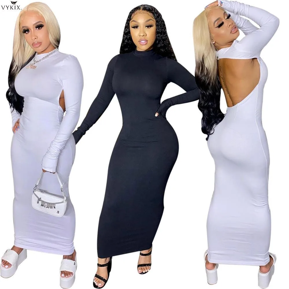 Korean Black White Mittens Long Dress Back Hollow Out Maxi Dress Long Sleeve O-neck Ankle-length Sheath Elastic Dresses Clothing 
Korean Black White Mittens Long Dress Back Hollow Out Maxi Dress Long Sleeve O-neck Ankle-length Sheath Elastic Dresses Clothing