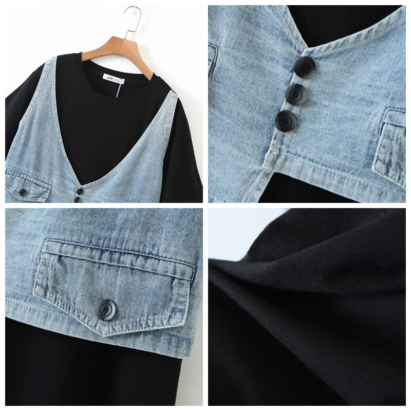 Summer Women's Dress 2021 Ladies Clothes Short Sleeve Denim False Two Pieces Plus Size Dresses Robe Femme N7684 
Summer Women's Dress 2021 Ladies Clothes Short Sleeve Denim False Two Pieces Plus Size Dresses Robe Femme N7684