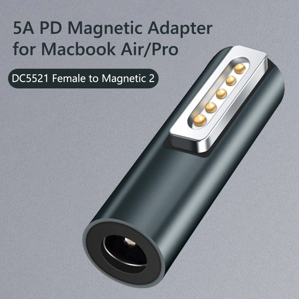 5A DC5521 Female to Magnetic PD Adapter for Macbook Air/Pro Charging Connector Aluminum Alloy Adapter
5A DC5521 Female to Magnetic PD Adapter for Macbook Air/Pro Charging Connector Aluminum Alloy Adapter