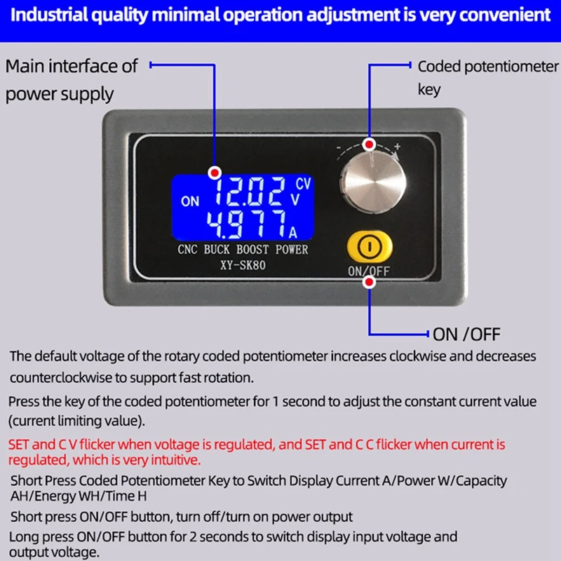 SK80 DC DC Buck Boost Converter CC CV 0.6-36V 5A Power Module Adjustable Regulated Laboratory Power Supply
SK80 DC DC Buck Boost Converter CC CV 0.6-36V 5A Power Module Adjustable Regulated Laboratory Power Supply