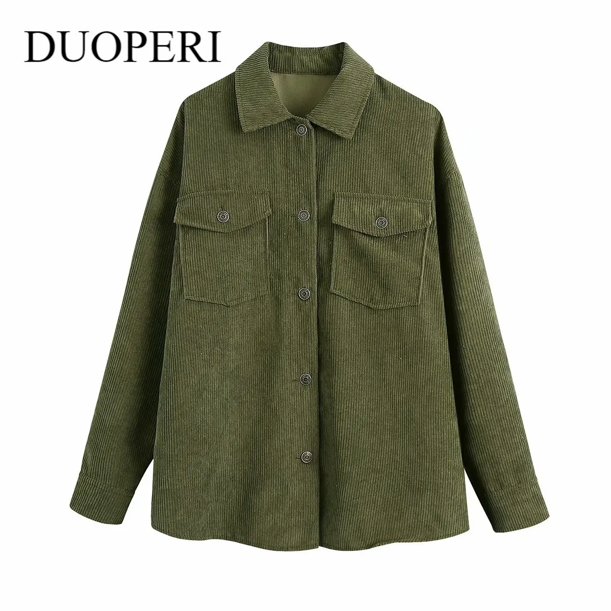 Женская однобортная куртка DUOPERI, винтажная Однотонная рубашка с отложным воротником, длинными рукавами и карманами
Женская однобортная куртка DUOPERI, винтажная Однотонная рубашка с отложным воротником, длинными рукавами и карманами