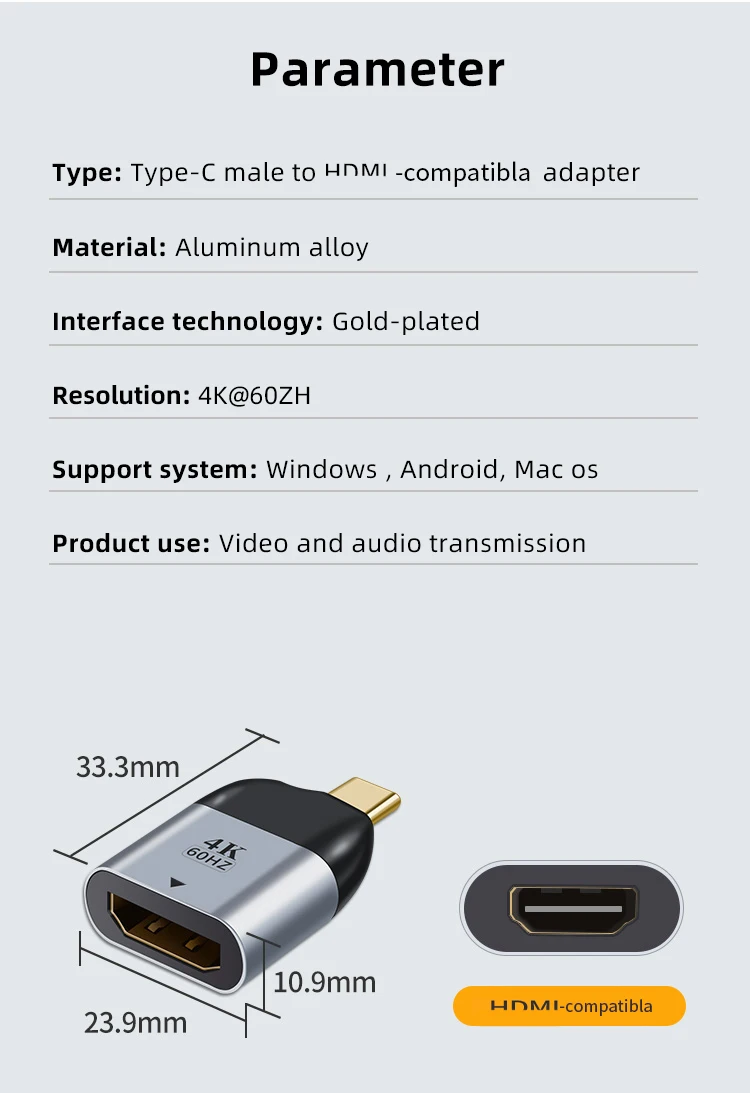 ANMONE USB Type-C to HDMI-compatib/VGA/DP HD Video Converter 4K 60Hz For MacBook Huawei Samsung Xiaomi USB-C Type C Adapter
ANMONE USB Type-C to HDMI-compatib/VGA/DP HD Video Converter 4K 60Hz For MacBook Huawei Samsung Xiaomi USB-C Type C Adapter