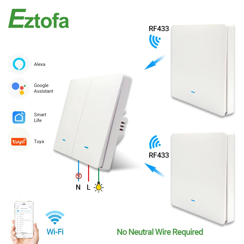 Умный настенный выключатель Wi Fi RF433 без нейтрального беспроводного передатчика