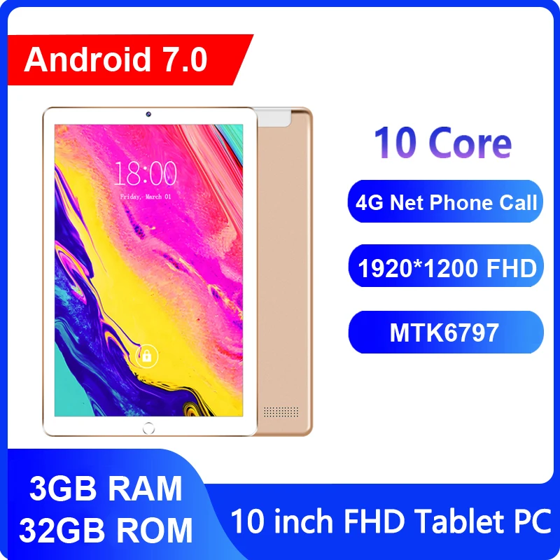 

ZONKO 10.1 inch Tablet Android 10 Core Tablet PC 4G LTE 3G Phone Call 3GB RAM 32GB ROM 1920x1200 IPS MTK6797 Tabletas GPS WiFi