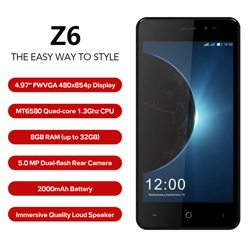 

Z506 Smartphone 1GB RAM 8GB ROM 5.0" MTK6580M Quad Core Android 7.0 5.0MP 2000mAh WIFI GPS 3G Mobile Phone is same Leagoo Z6