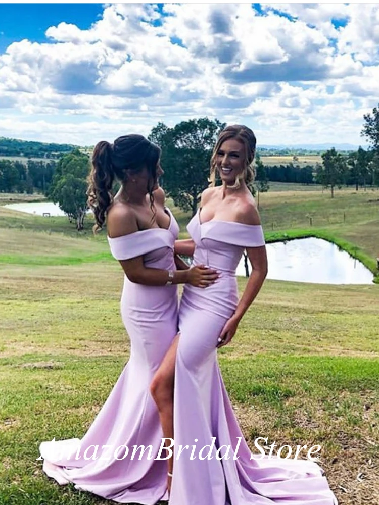 Elegant Off Shoulder Bridesmaid Dresses Mermaid Lilac Satin Formal Robe de Soirée Вечерние платья vestido de fiesta de boda 2022
Elegant Off Shoulder Bridesmaid Dresses Mermaid Lilac Satin Formal Robe de Soirée Вечерние платья vestido de fiesta de boda 2022