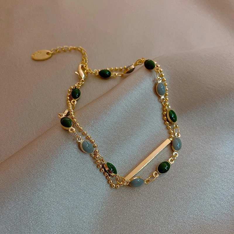 French Retro Romantic Double Metal Gold Bracelet For Woman Party Fashion Jewelry Party Unusual Oval Green Crystal Bracelet
French Retro Romantic Double Metal Gold Bracelet For Woman Party Fashion Jewelry Party Unusual Oval Green Crystal Bracelet