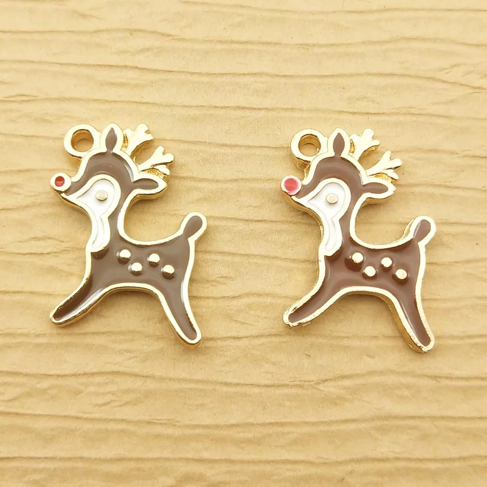 

10pcs enamel deer charm for jewelry making cute animal supplies bulk earring pendant bracelet necklace charms diy finding