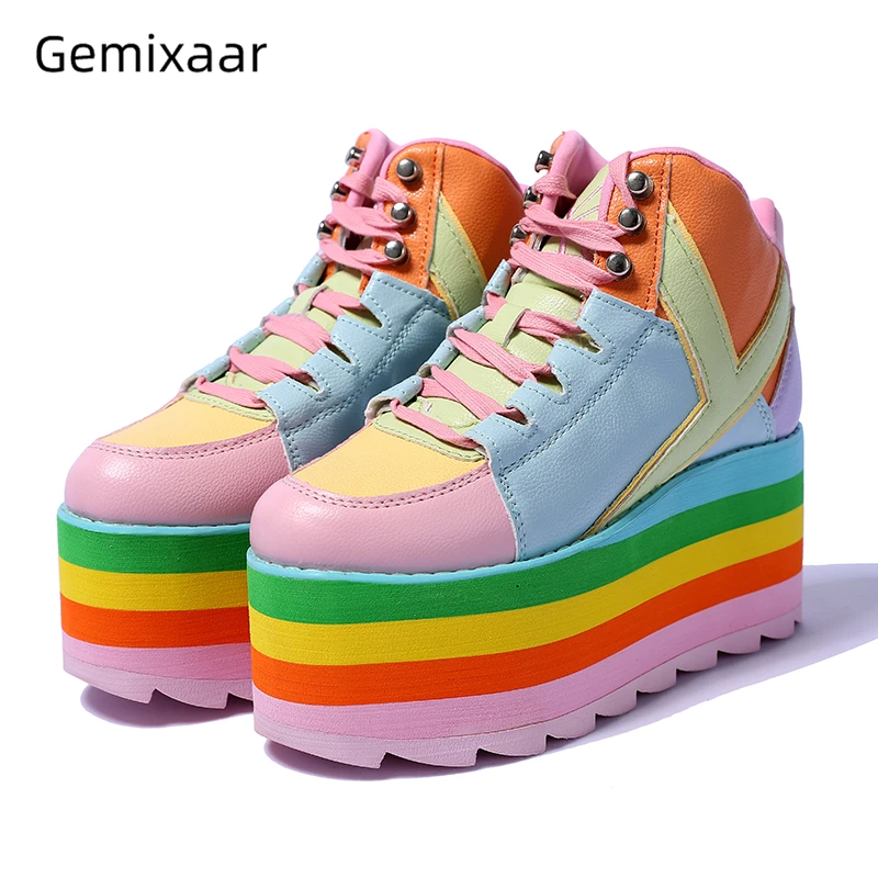 Colorful Mixed Color Flat Platform Shoes Woman Round Toe Cross-tied Increasing High Wedges Casual Loafers For Girls
Colorful Mixed Color Flat Platform Shoes Woman Round Toe Cross-tied Increasing High Wedges Casual Loafers For Girls