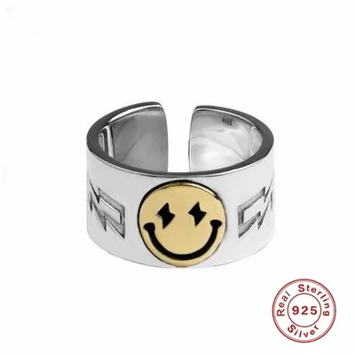 Original Retro Distressed Lightning Smiley Fine 925 Sterling Silver Jewelry Rings Adjustable Ring for Women Men Pop Accessories 
Original Retro Distressed Lightning Smiley Fine 925 Sterling Silver Jewelry Rings Adjustable Ring for Women Men Pop Accessories