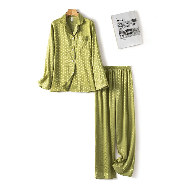 Women 2PCS Faux Silk Pajamas Set Lounge Spring New Nightwear Full Sleeve Shirt&Pant Home Clothes Sweet Heart Print Sleepwear
Women 2PCS Faux Silk Pajamas Set Lounge Spring New Nightwear Full Sleeve Shirt&Pant Home Clothes Sweet Heart Print Sleepwear