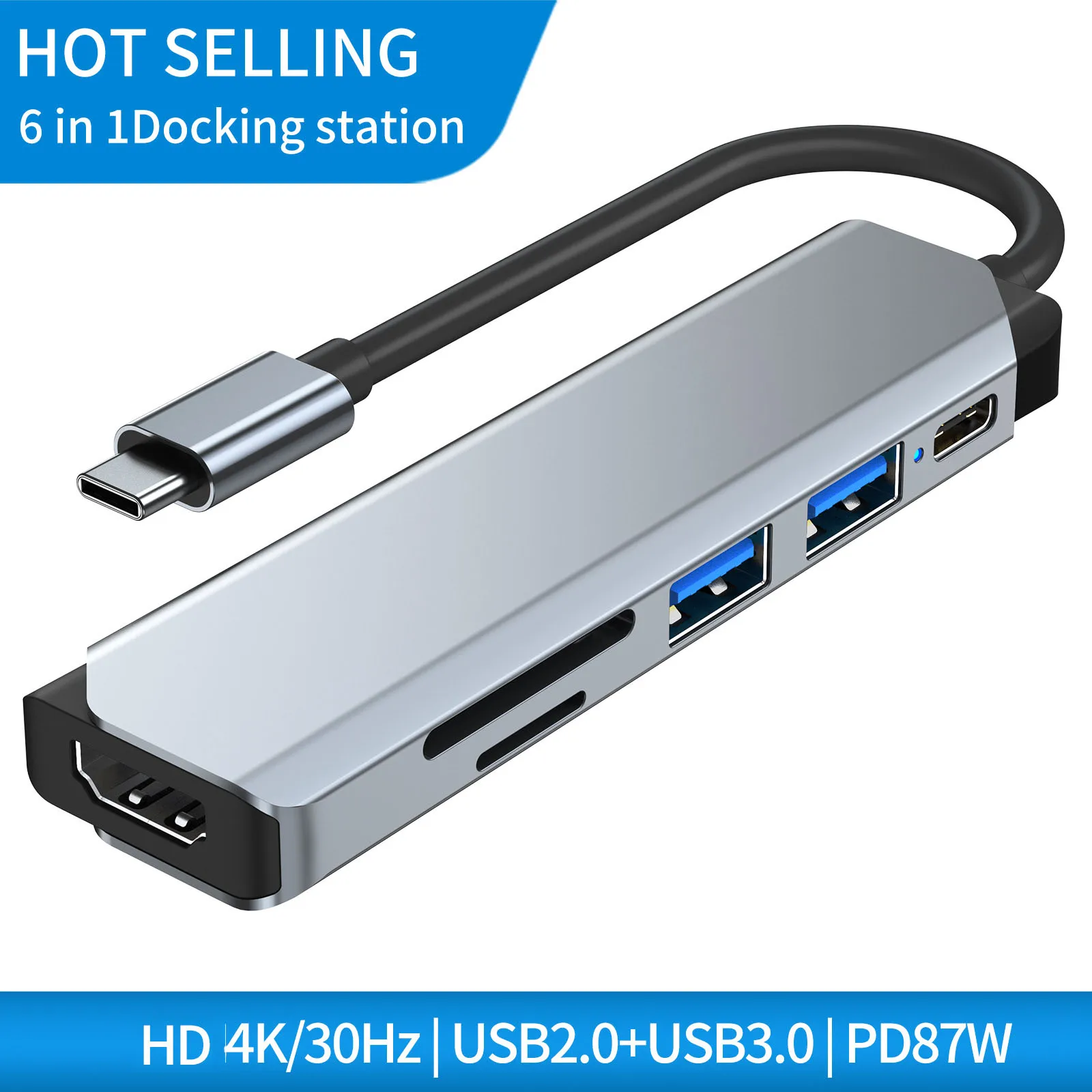 USB C Hub USB 3.0 Adapter 4K/30HZ HD Converter 6 In 1 Dock Stataion Splitter Type C To HDMI-Compatible Port Adapter Hub
USB C Hub USB 3.0 Adapter 4K/30HZ HD Converter 6 In 1 Dock Stataion Splitter Type C To HDMI-Compatible Port Adapter Hub