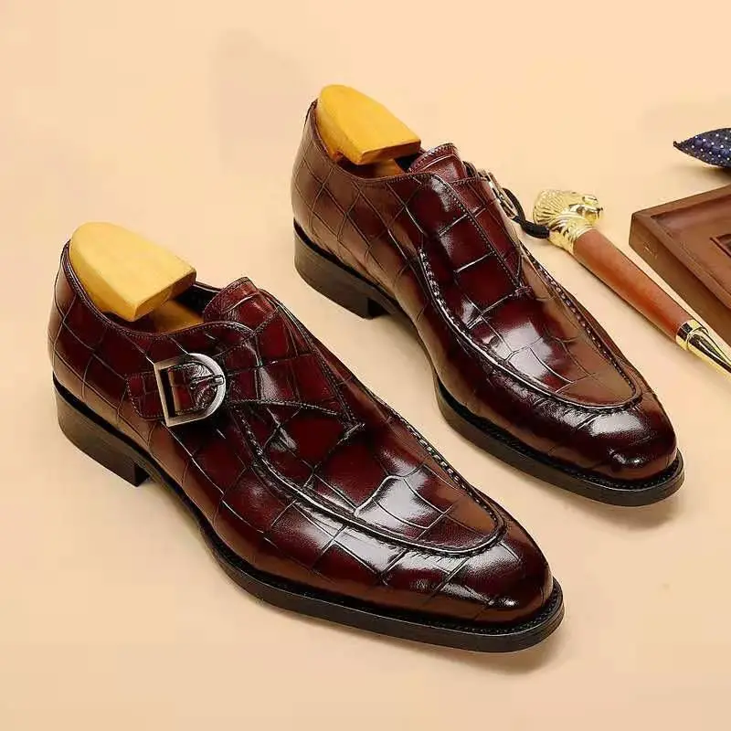 British Business Dress Leather Shoes Men's Large Pointed Buckle Groom Wedding European and American Monk Crocodile Pattern Shoes
British Business Dress Leather Shoes Men's Large Pointed Buckle Groom Wedding European and American Monk Crocodile Pattern Shoes