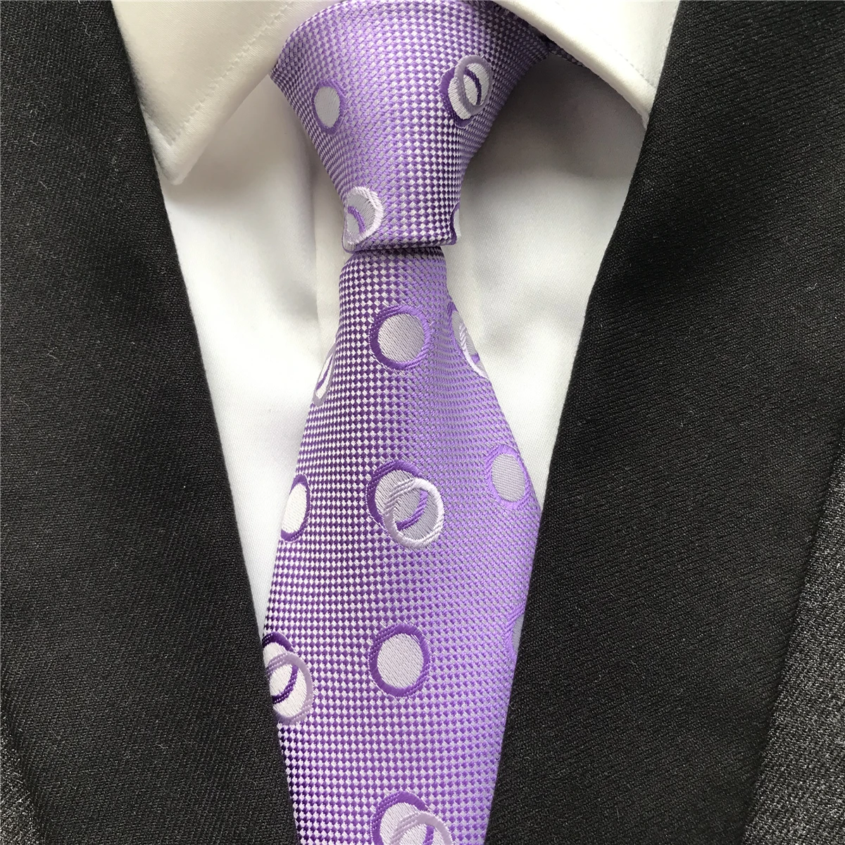 

10 cm Width New Design Men's Ties Jacquard Woven Neck Tie Purple Big Dots Fashion Neckties