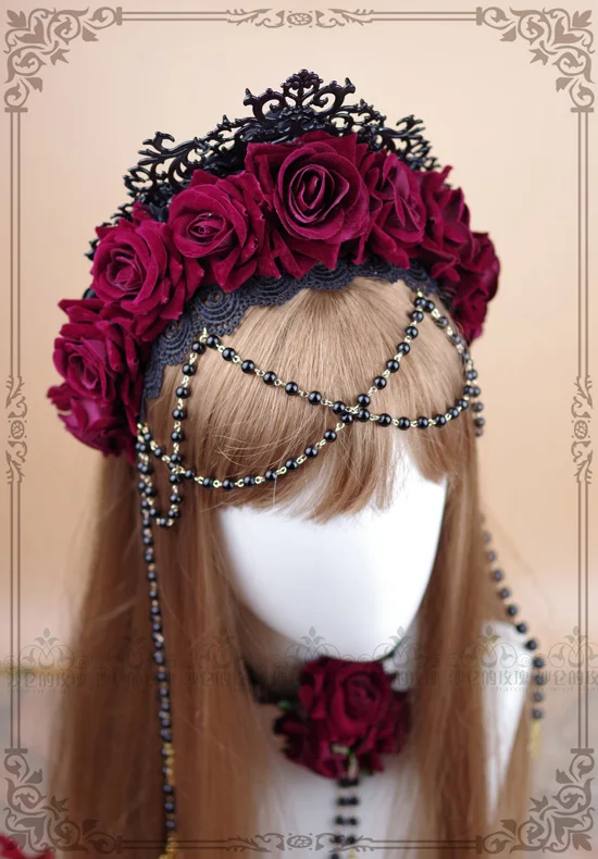 Rose Flower Pearl Bead Chain Tiaras Crowns Headband Black Vintage Lolita Style KC Easter Girls Festival Women Hair Accessories
Rose Flower Pearl Bead Chain Tiaras Crowns Headband Black Vintage Lolita Style KC Easter Girls Festival Women Hair Accessories