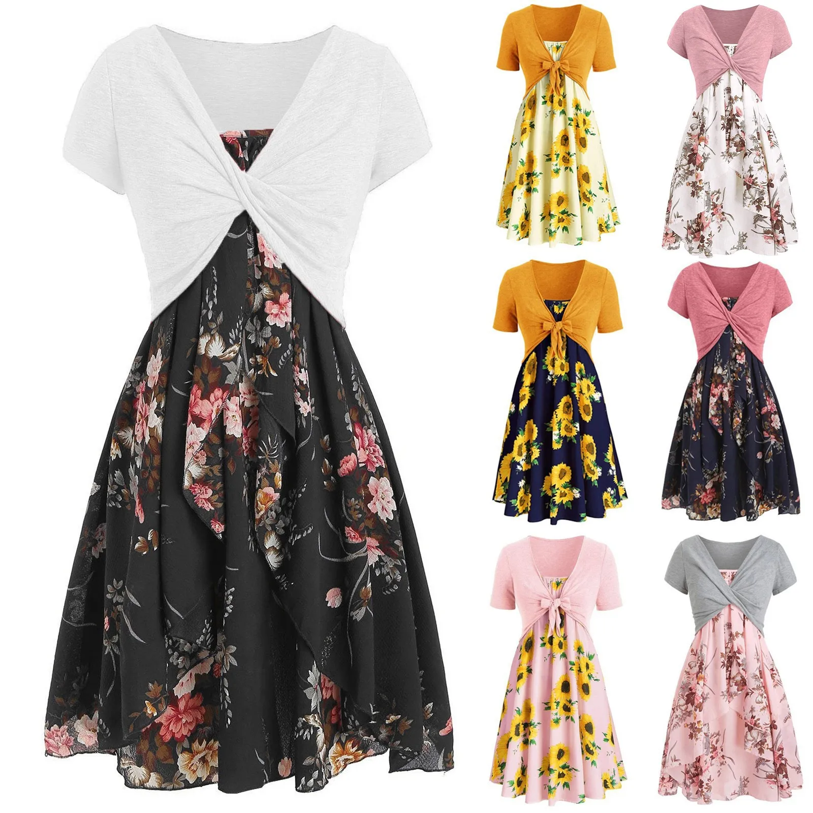 Floral Print Fashion Tie Up Wrap Mini Dress 2021 Women's Two-Piece Casual Short Sleeve Printed High Waist Halter Mini Dress
Floral Print Fashion Tie Up Wrap Mini Dress 2021 Women's Two-Piece Casual Short Sleeve Printed High Waist Halter Mini Dress