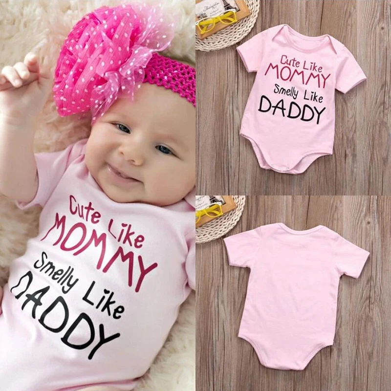 

Cute Like Mommy Smelly Like Daddy Girl Jumpsuits 0-24M Newborn Infant Baby Girls Romper Jumpsuit Outfits Sunsuit Clothes