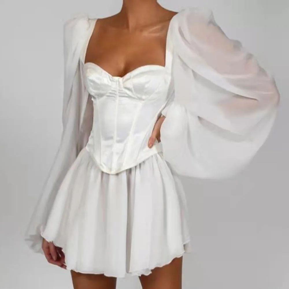 Summer 2021 New Solid Color Slim Perspective Folds Square Collar Long Sleeve Women's Dress Fashion Casual Temperament
Summer 2021 New Solid Color Slim Perspective Folds Square Collar Long Sleeve Women's Dress Fashion Casual Temperament