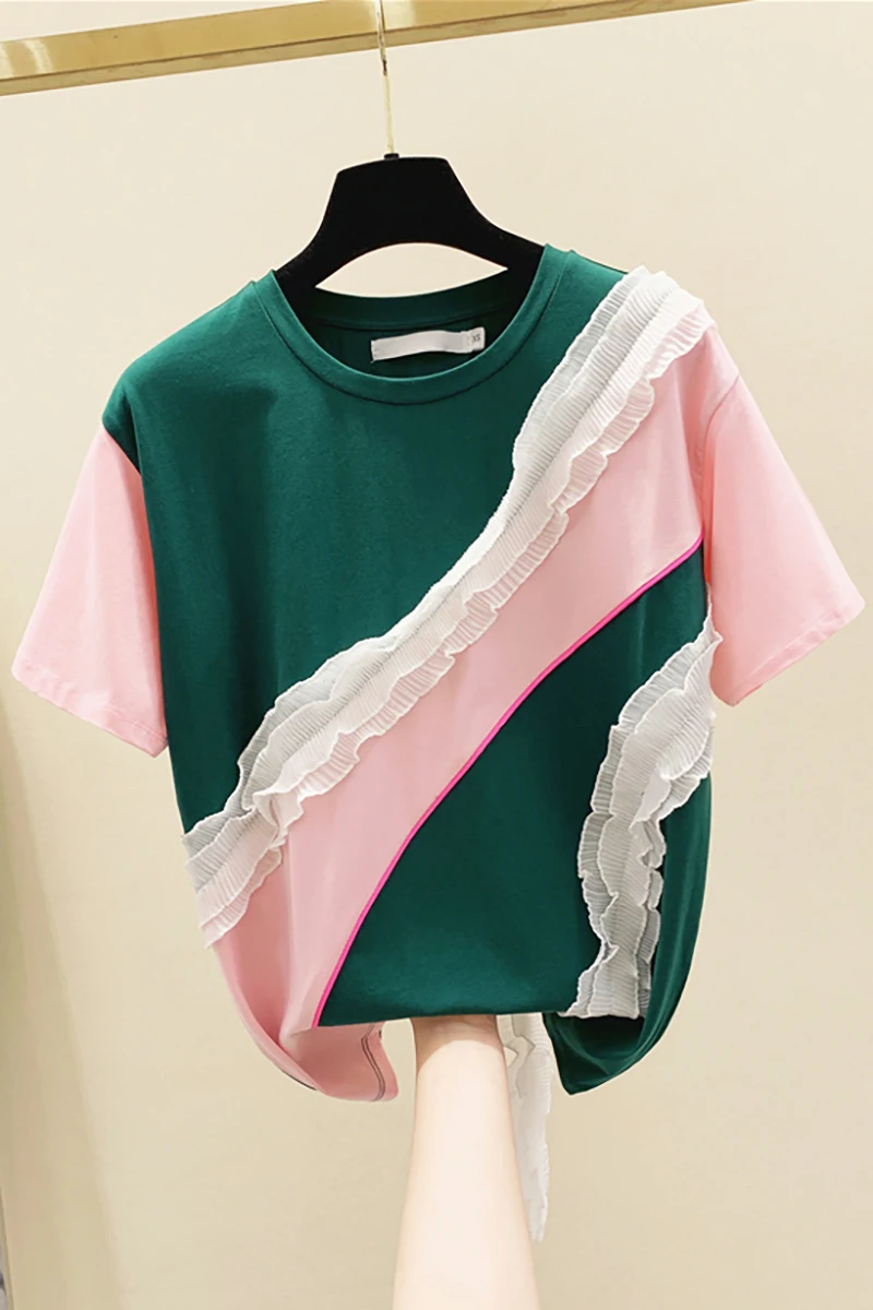 Ruffled Color Matching Short Sleeve Cotton T-shirt Women's 2021 Summer Korean Style Half-Sleeved Shirt Top Tops Harajuku
Ruffled Color Matching Short Sleeve Cotton T-shirt Women's 2021 Summer Korean Style Half-Sleeved Shirt Top Tops Harajuku