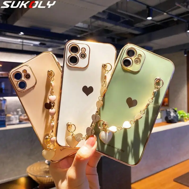 Luxury Plating Love Heart With Wrist Bracelet Phone Case For iPhone 12 Pro Max 11 Pro Max XS Max XR X 7 8 Plus Soft TPU Bumper
Luxury Plating Love Heart With Wrist Bracelet Phone Case For iPhone 12 Pro Max 11 Pro Max XS Max XR X 7 8 Plus Soft TPU Bumper