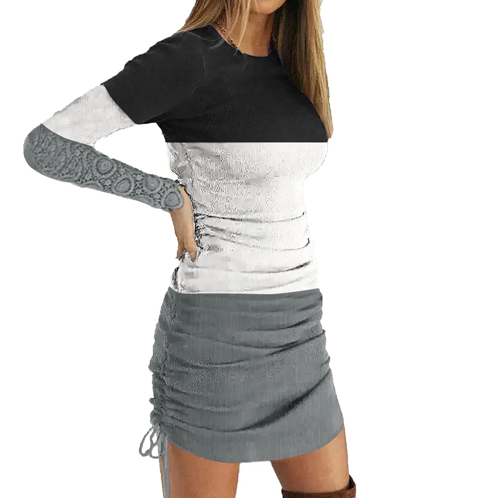 Fashion Casual Women Striped Short Dress Elegant Long Sleeve Slim Drawstring Round Neck Mini Dress Spring Autumn Bodycon Dress
Fashion Casual Women Striped Short Dress Elegant Long Sleeve Slim Drawstring Round Neck Mini Dress Spring Autumn Bodycon Dress