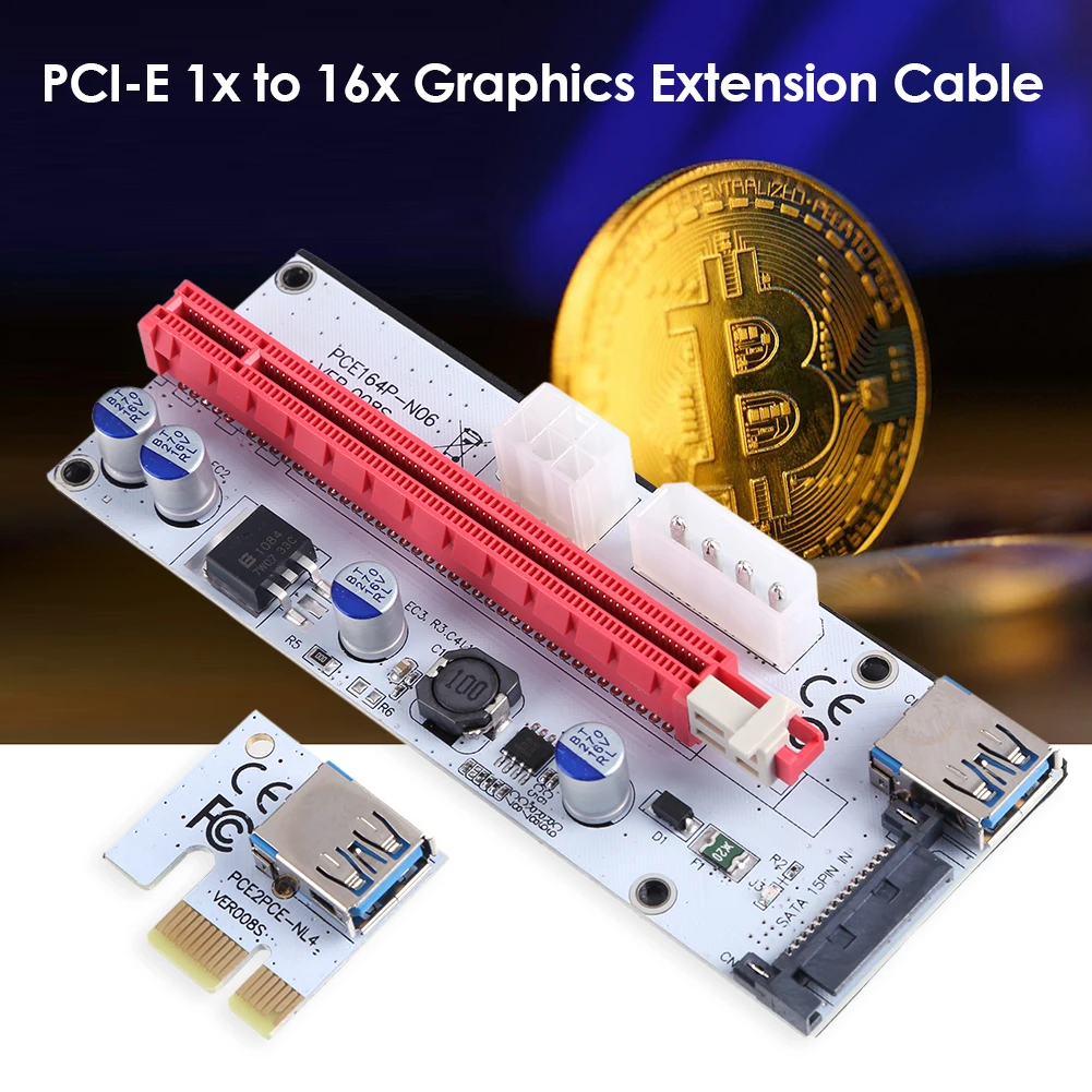 PCI-E GPU Riser Card Extender PCI Express 1X to 16X Adapter Slot Hub Adapter Extender Card for BTC Mining Miner 
PCI-E GPU Riser Card Extender PCI Express 1X to 16X Adapter Slot Hub Adapter Extender Card for BTC Mining Miner