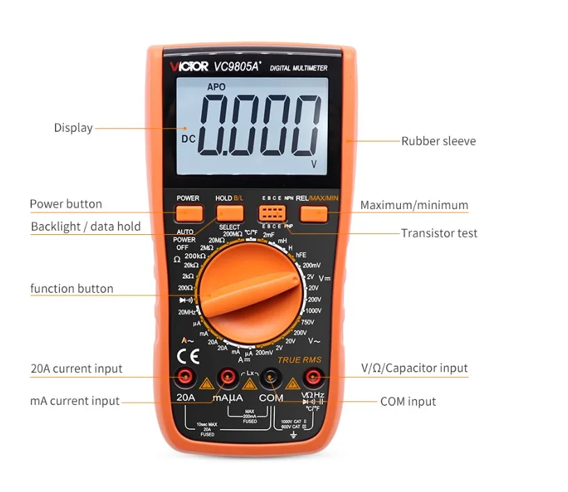 

Digital Multimeter VICTOR VC9805A+ True RMS DMM AC/DC Ammerter Resistance Capacitance Inductance Frequency Temperature tester